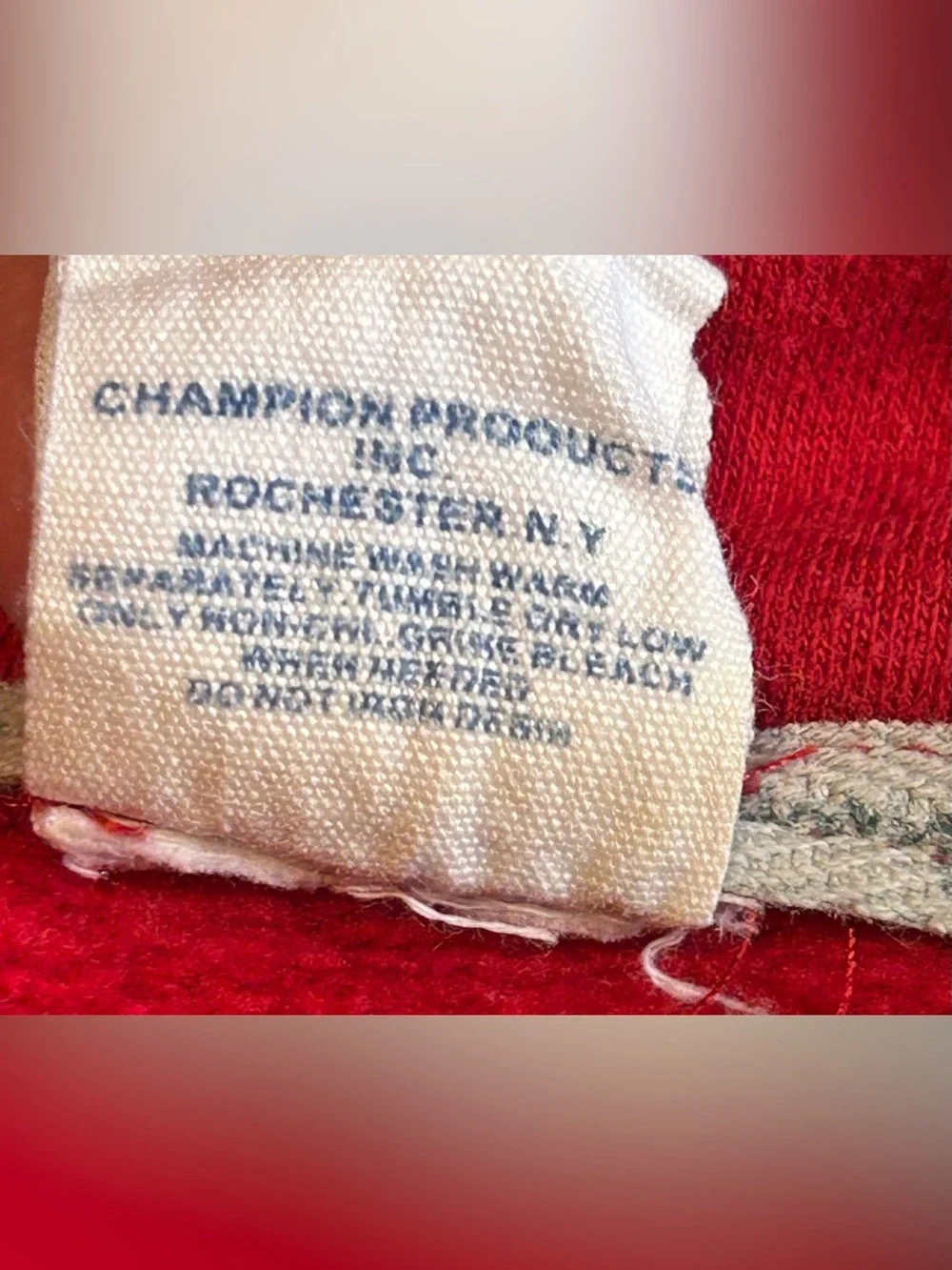 Vintage Champion Spellout Hoodie Red Distressed Y2K Large